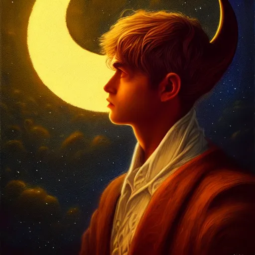 Prompt: mr crescent moon hyperrealism, no blur, 4 k resolution, ultra detailed, style of anato finnstark, edward robert hughes