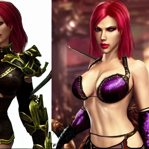 Image similar to Scarlett Johansson as Ivy Valentine from Soul Calibur