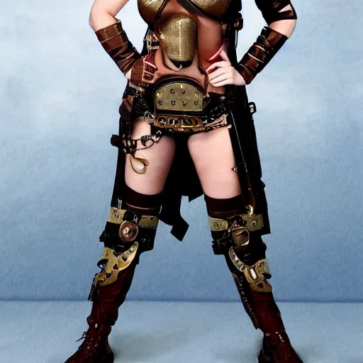 Prompt: full body photo of kate upton as a steampunk amazon warrior