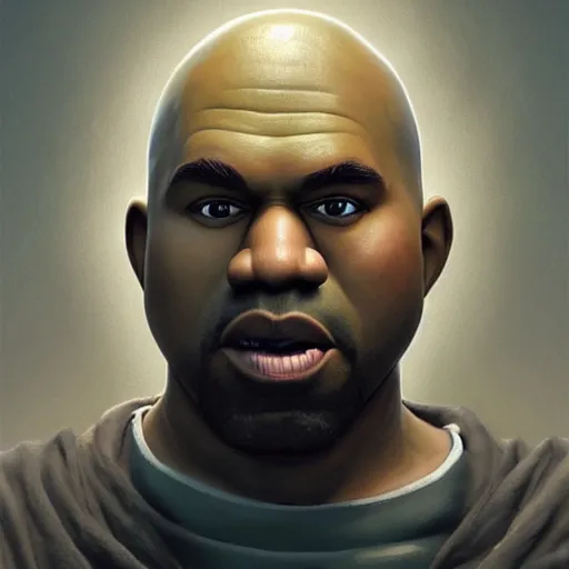 Prompt: shrek as kanye west, brown skin, highly detailed, digital painting, artstation, concept art, smooth, sharp focus, illustration, art by artgerm and greg rutkowski and alphonse mucha