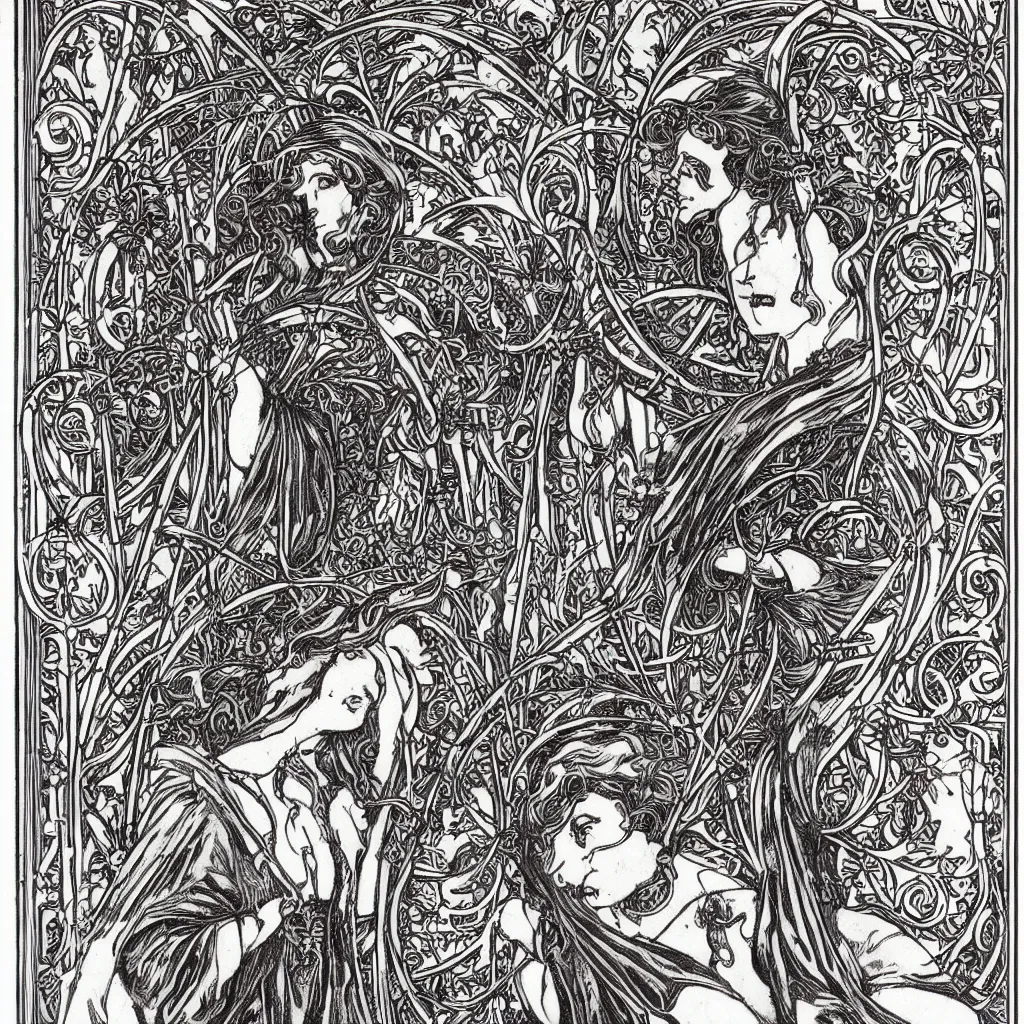 Image similar to phalic engraving , art nouveau, monochromatic