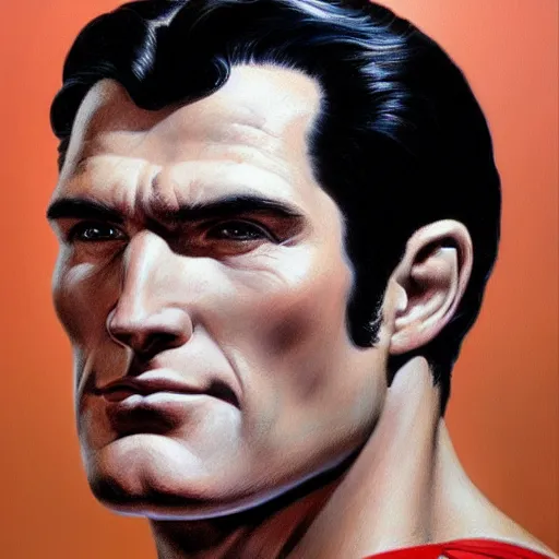 Image similar to ultra - realistic head and shoulders portrait painting of superman. art by ken kelly. 4 k. ultra - realistic. highly detailed. epic lighting