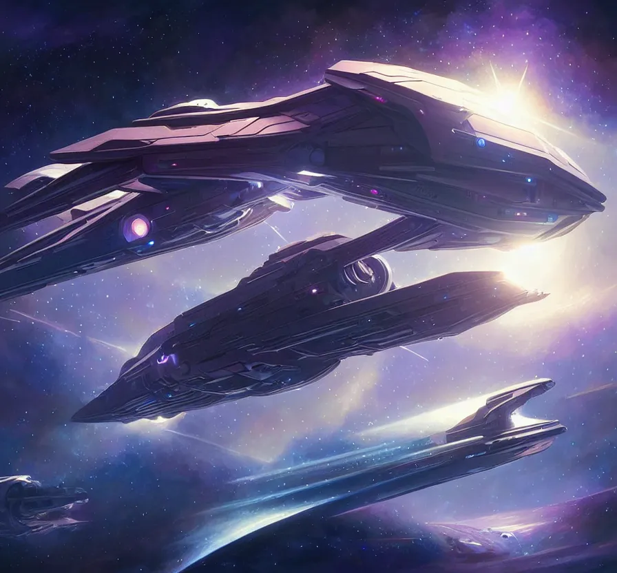 Prompt: realistic geometric spaceship, sci - fi, technologi, constellation, geometry space background, breathtaking stars, elegant, highly detailed, digital painting, artstation, concept art, smooth, sharp focus, spiritual art, art by artgerm and greg rutkowski and alphonse mucha, psychedelic, illustration, painting oil,