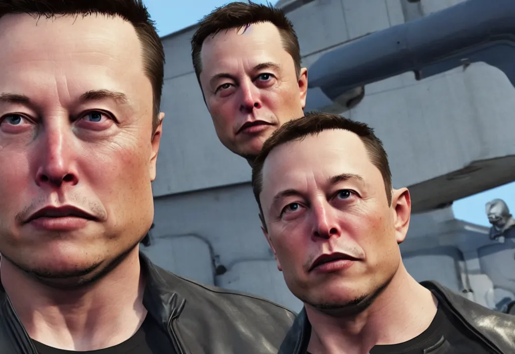 Image similar to elon musk in the video game in gta 5, gameplay screenshot, close up, 3 d rendering. unreal engine. amazing likeness. very detailed.