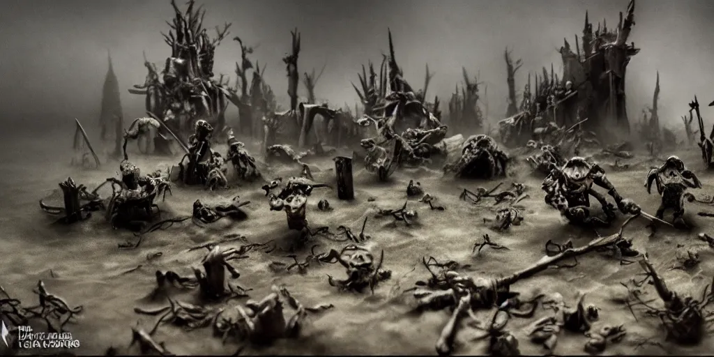 Image similar to the war between worlds extremely detailed claymation art, dark, moody, foggy