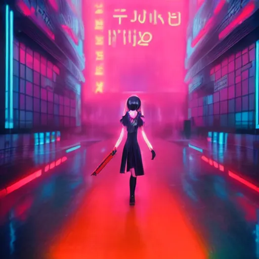 Image similar to still of hatsune miku in blade runner 2 0 4 9, imax, neon