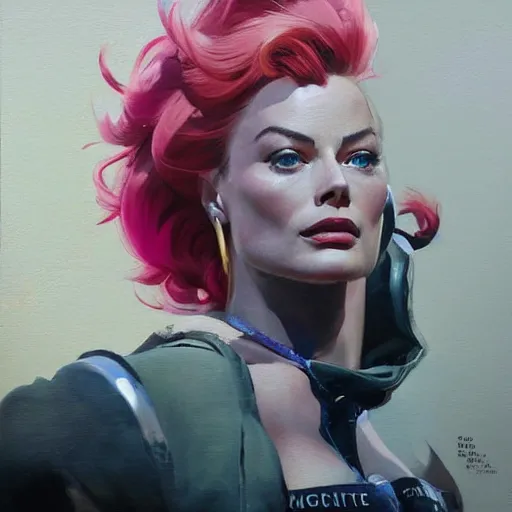 Prompt: greg manchess portrait painting of margot robbie as beautiful thick female bodybuilder zarya from overwatch, medium shot, asymmetrical, profile picture, organic painting, sunny day, matte painting, bold shapes, hard edges, street art, trending on artstation, by huang guangjian and gil elvgren and sachin teng