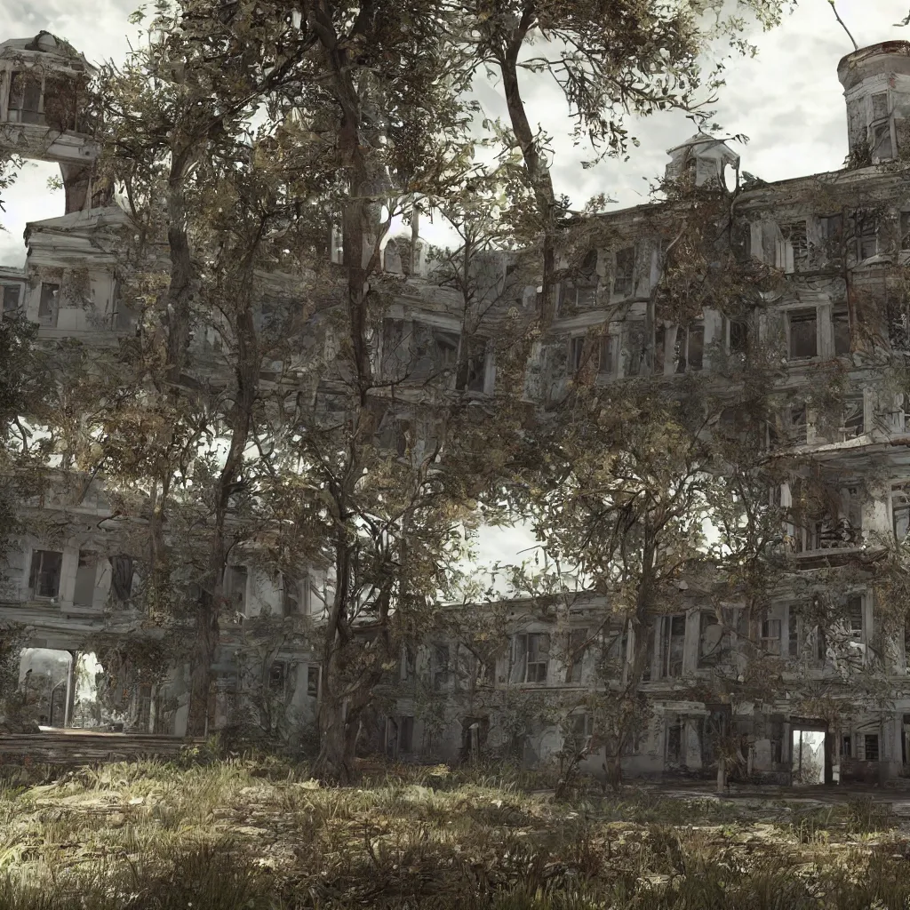 Image similar to an abandoned asylum, realistic, detailed, unreal engine,