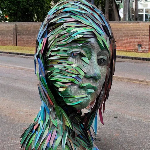 Image similar to A sculpture a 💃 made pure recycle materials trash, By Steve belledin