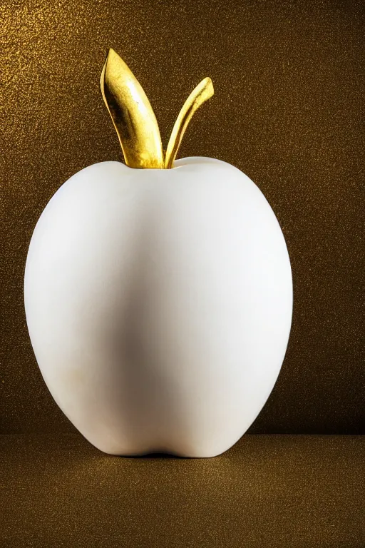 Image similar to Photo of a calacatta marble sculpture of an apple with dripping gold paint, studio lighting, high resolution, award winning.