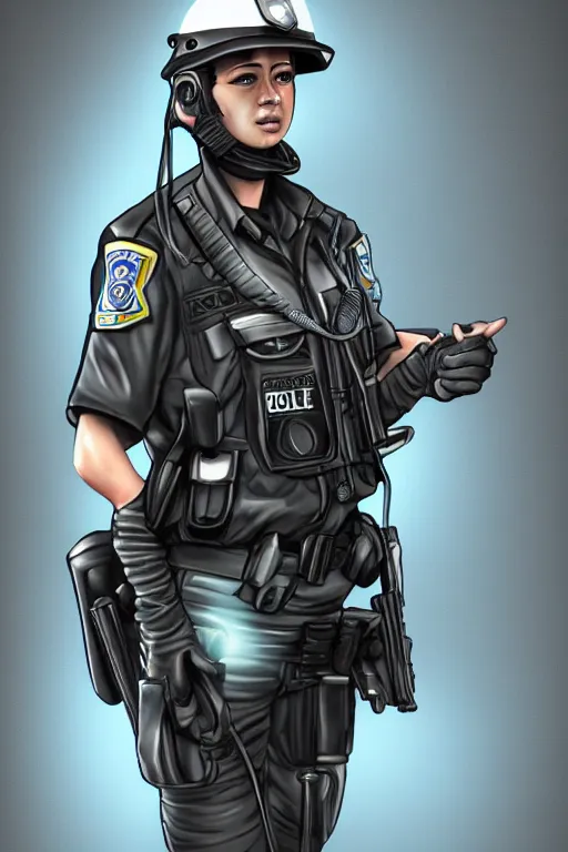 Image similar to glowing police officer, highly detailed, digital art, sharp focus, trending on art station
