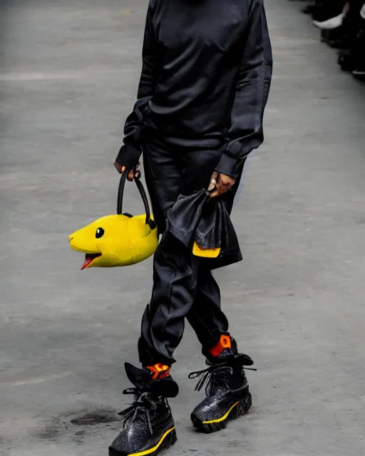 Image similar to hyperrealistic and heavy detailed 2321s Yeezy runway show of Pikachu , Leica SL2 50mm, vivid color, high quality, high textured