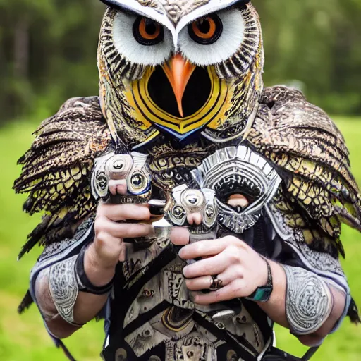 Image similar to photo man wearing ornate owl armour