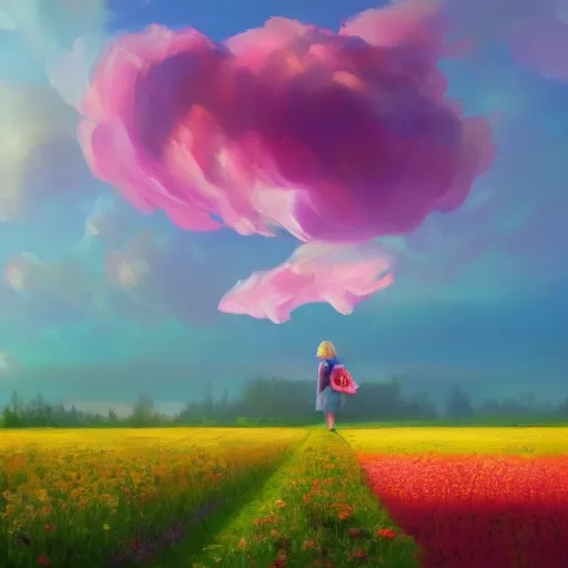 Image similar to rose face, girl floating in a flower field, surreal photography, sunrise dramatic light, impressionist painting, colorful clouds, digital painting, artstation, simon stalenhag