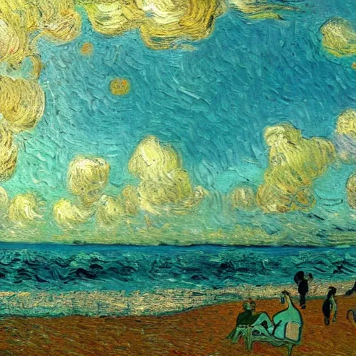 Prompt: a painting of a beautiful beach in Miami, trending on artstation, masterpiece, in the style of Vincent van Gogh