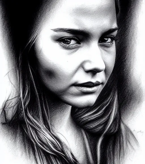 Prompt: amazing blend effect of beautiful mountain scenery with a beautiful woman face, charcoal drawing, hyper - realistic, in the style of matteo pasqualin, amazing detail, black and white