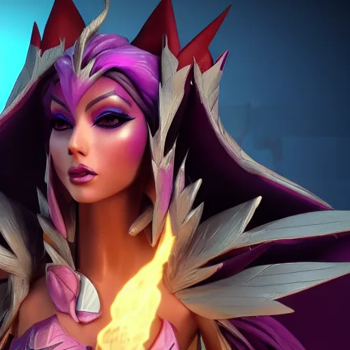 Image similar to still close up of pretty Xayah (League of Legends) in KDA More music video. 3d render, octane render, game art, realistic, highly detailed, trending on artstation, 4k, trending on artstation, pixar, cgsociety, unreal engine 5, redshift render, trending on artstation, blender, behance, cg