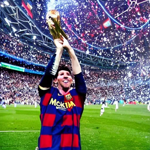 Lionel Messi lifting the FIFA World Cup, epic photo, | Stable Diffusion ...