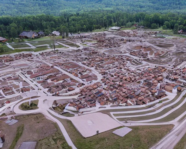 Prompt: an entire town made from a wooden playground