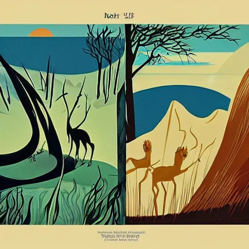 Image similar to eyvind earle desert creatures game