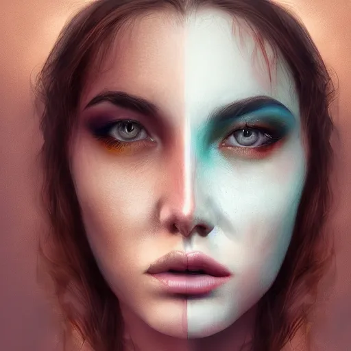 Prompt: face fractal portrait of a woman, inspired by mandy jurgens, face accessories, light make up, 4 k, high detailed, illustration