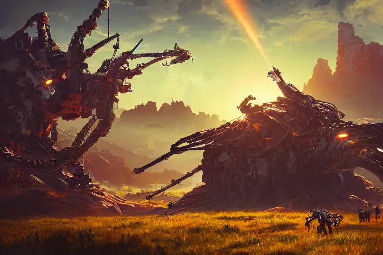 Image similar to sawtooth machine mecanical creature robot of horizon forbidden west horizon zero dawn radiating a glowing aura global illumination ray tracing hdr fanart arstation by ian pesty and alena aenami artworks in 4 k