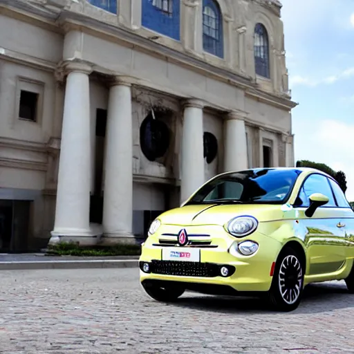 Prompt: fiat 5 0 0, prototype demo at the hall of science