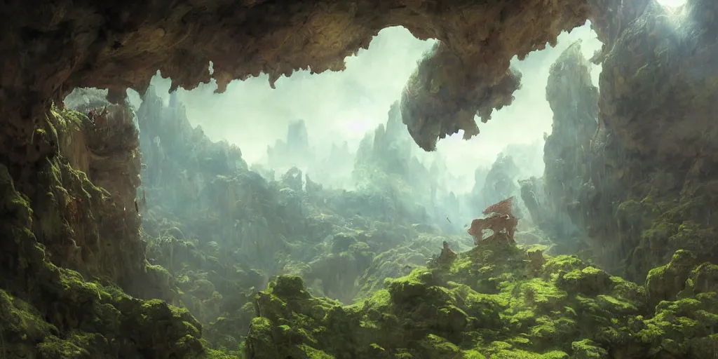 Prompt: huge cave ceiling towns, villages castles buildings bytopia planescape clouds made of green earth inverted upsidedown mountain surreal dreamlike inception artstation illustration sharp focus sunlit vista painted by ruan jia raymond swanland lawrence alma tadema zdzislaw beksinski norman rockwell tom lovell alex malveda greg staples