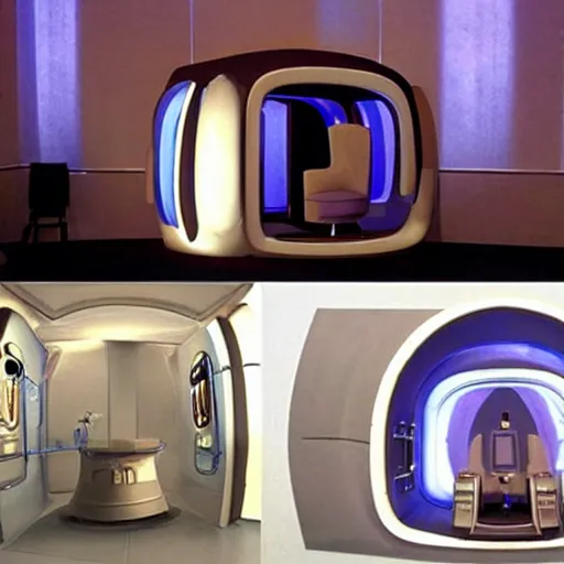 Image similar to time machine that looks like a fancy toilet in cool science fiction Netflix show