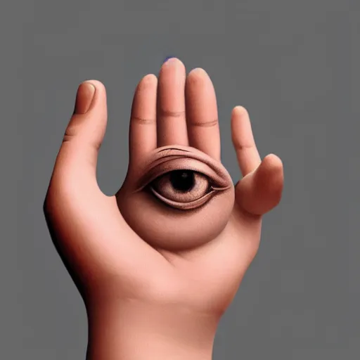 Prompt: “a realistic hand holding an eye, 8k, Michelangelo, trending on artstation”