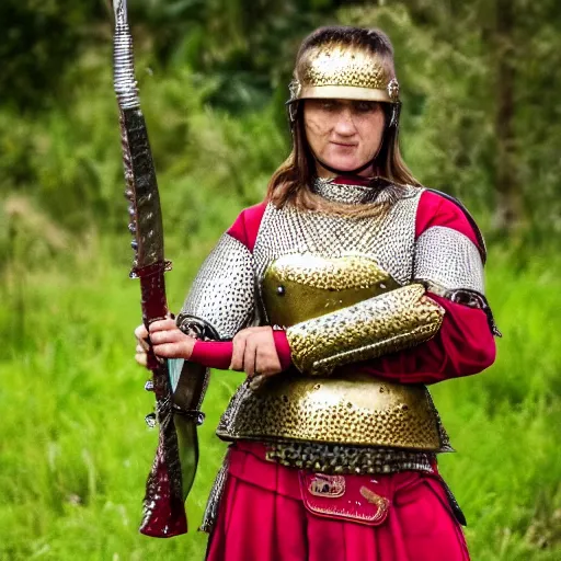 Image similar to photo of a female warrior with ruby encrusted armour