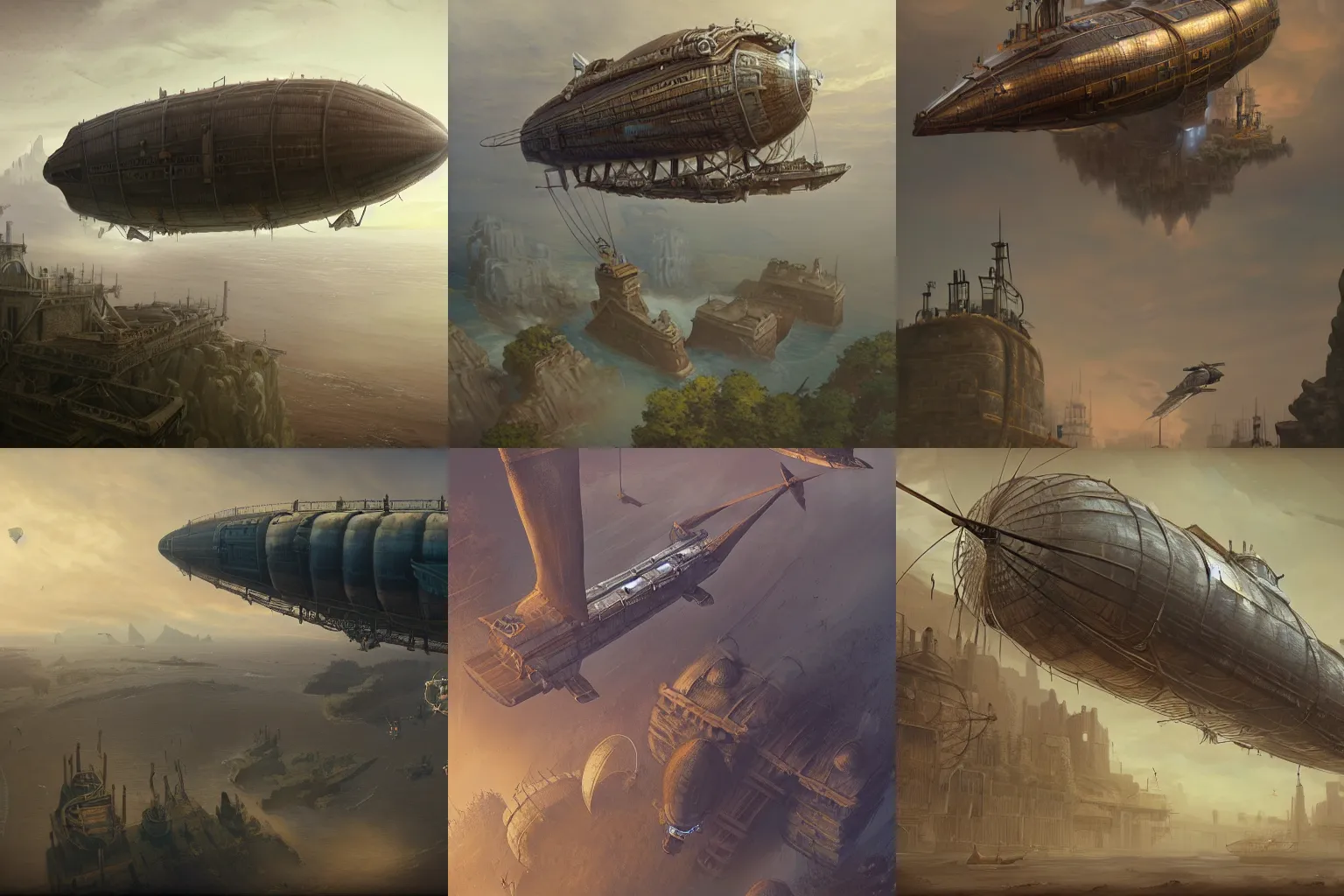 Prompt: airship in steampunk, Unreal Engine, Greg Rutkowski, ArtStation, isometric view. Game RPG