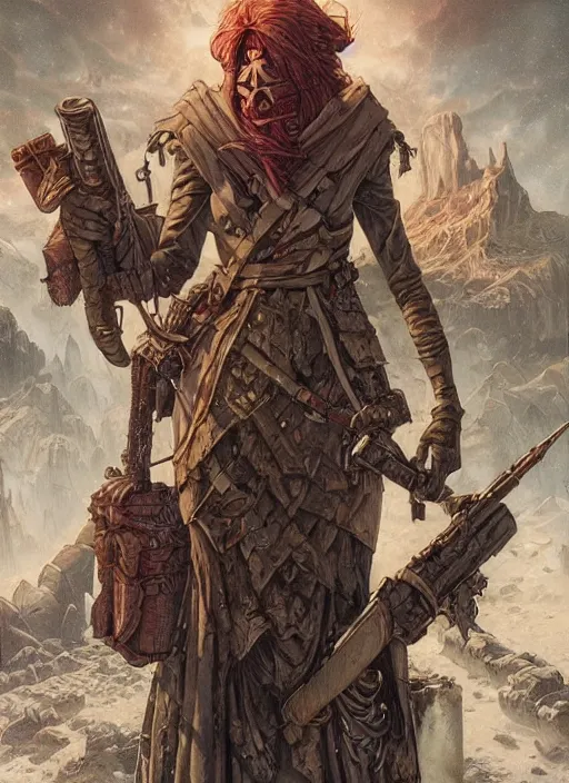 Prompt: hyper realistic photography portrait of postapocalyptic medieval religious occult amazon cinematic, brom, moebius, juan gimenez, peter mohrbacher