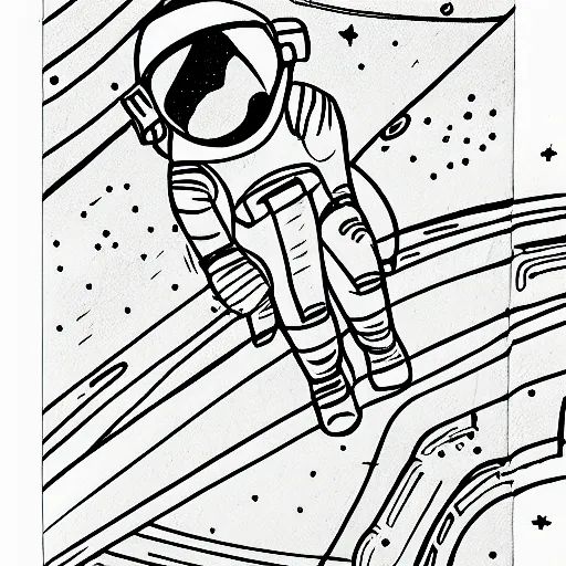 Image similar to an astronaut in space, drawn with a single line, line drawing, art, minimalist, continuous line drawing, sakura pigma micron,