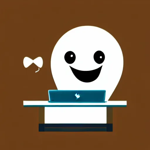 Image similar to simple vector illustration of a cute and friendly ghost typing on a laptop