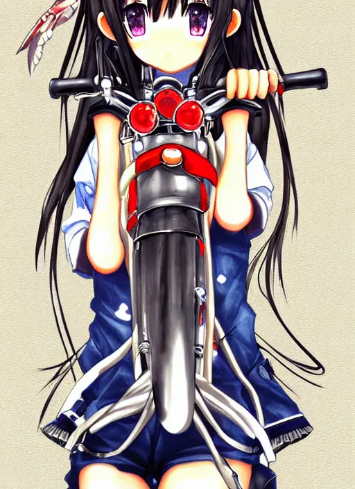 Image similar to motorcycle japanese girl in animanga super detailed eyes eyebrowless symmetry face visual novel hairpin star clannad shuffle toheart pattern illustration