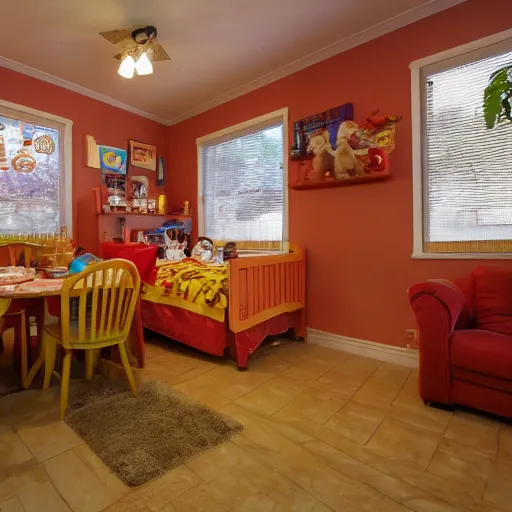 Image similar to photo of interior of a silly garfield themed house