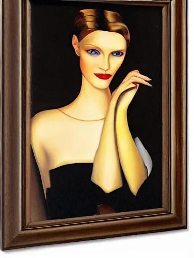 Prompt: portrait of abbey lee by tamara de lempicka