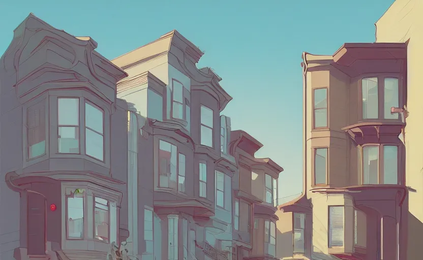 Prompt: a front view san francisco neighborhood illustration by atey ghailan, trending on artstation