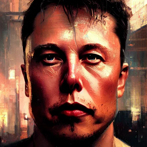 Image similar to elon musk, hyperrealistic portrait, bladerunner street, art of elysium by jeremy mann and alphonse mucha, fantasy art, photo realistic, dynamic lighting, artstation, poster, volumetric lighting, very detailed face, 4 k, award winning