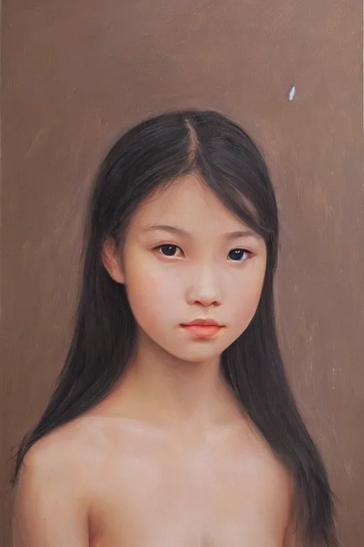Prompt: beautiful clean oil painting portrait of face of a girl by huaishen j, detailed, stunning, realistic, skin color