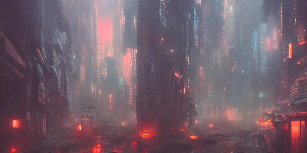 Image similar to ghostpunk futuristic japan city view by eddie mendoza and greg rutkowsi, orange glow, rain, foggy, dark, moody, volumetric lighting, dirty