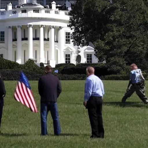 Prompt: live on cnn ufo lands on whitehouse lawn