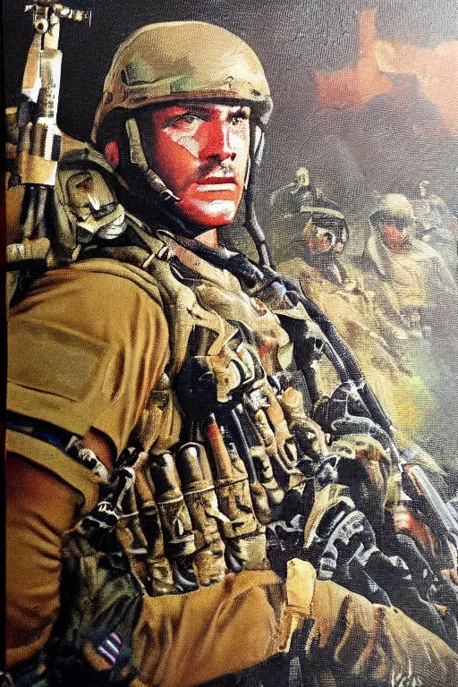Prompt: Navy SEAL Old painting to help with ptsd