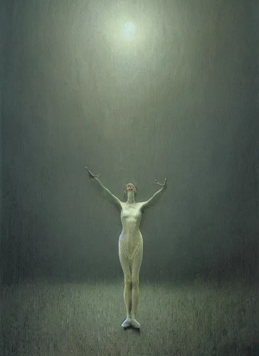 Image similar to the ballerina afterlife seen at the end of life, rapture painted by zdzislaw beksinski