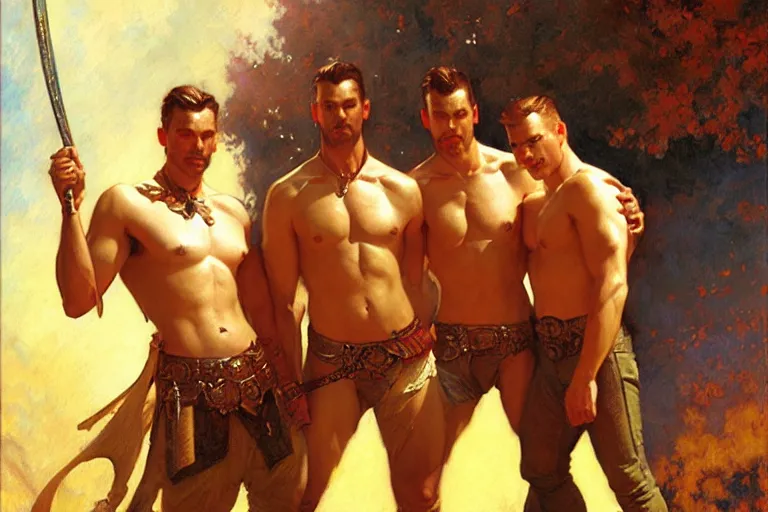 Image similar to attractive men, dnd, fantasy, painting by gaston bussiere, craig mullins, j. c. leyendecker, tom of finland