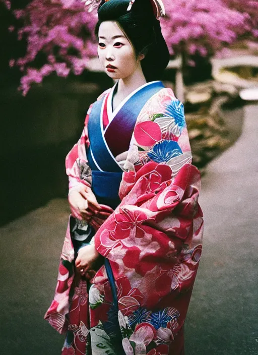 Prompt: Portrait Photograph of a Japanese Geisha Fuji Superia 200