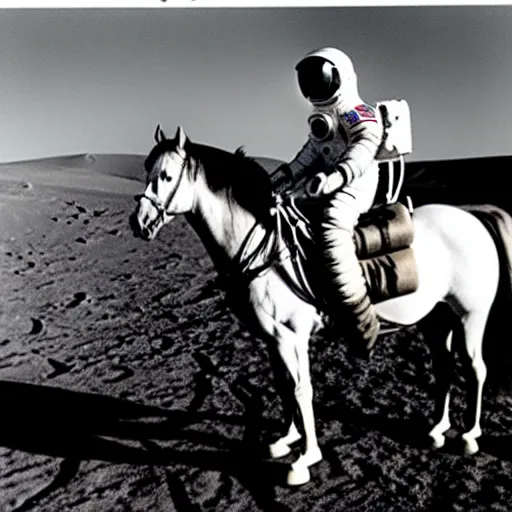 Image similar to old photo of an astronaut on his horse, photo taken on the moon