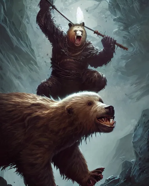 Image similar to Laughing Bear Musician, magic the gathering artwork, D&D, fantasy, cinematic lighting, centered, symmetrical, highly detailed, digital painting, artstation, concept art, smooth, sharp focus, illustration, volumetric lighting, epic Composition, 8k, art by Akihiko Yoshida and Greg Rutkowski and Craig Mullins, oil painting, cgsociety