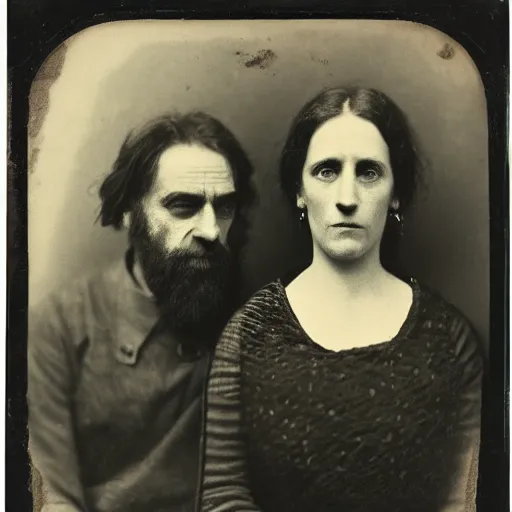 Prompt: the simpsons, tintype photo of homer and marge by julia margaret cameron 1 8 8 0 s, realistic, body shot, sharp focus, 8 k high definition, insanely detailed, intricate, elegant